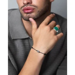Gentleman's Silver Signet Ring with Green Agate