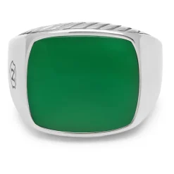 Gentleman's Silver Signet Ring with Green Agate
