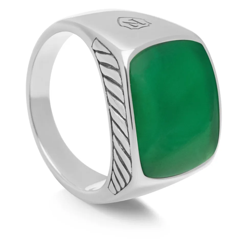 Gentleman's Silver Signet Ring with Green Agate