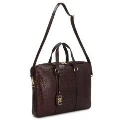 Geprägte braune Leder-Laptoptasche