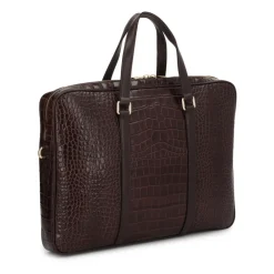 Geprägte braune Leder-Laptoptasche