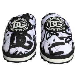 Gesteppte Logo Slide Sandalen Schwarz Weiß