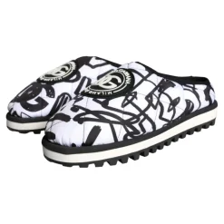 Gesteppte Logo Slide Sandalen Schwarz Weiß
