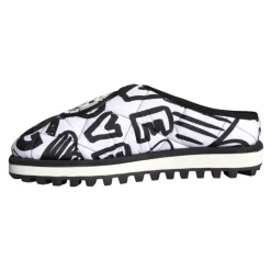 Gesteppte Logo Slide Sandalen Schwarz Weiß