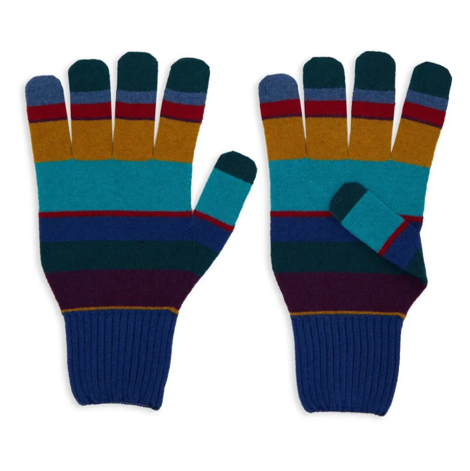 Gestreifte Blaue Wollhandschuhe