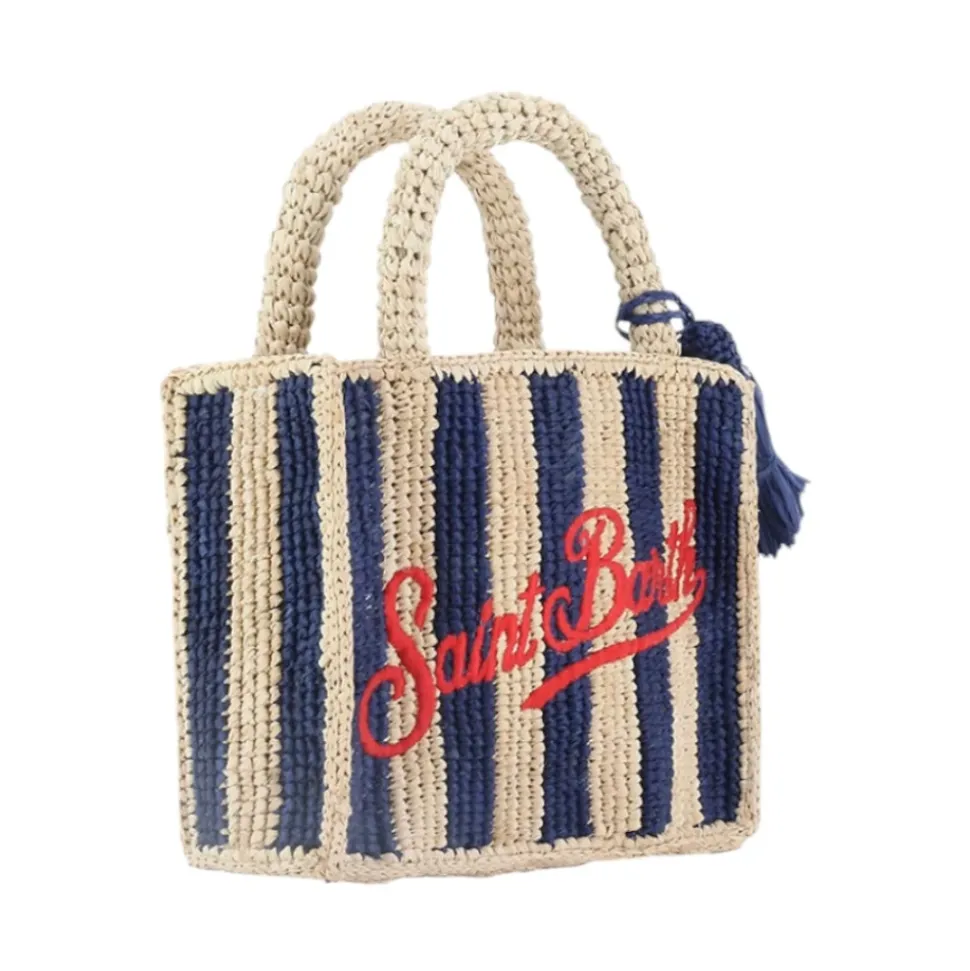 Gestreifte Mini-Kosmetiktasche aus Bast
