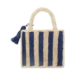 Gestreifte Mini-Kosmetiktasche aus Bast