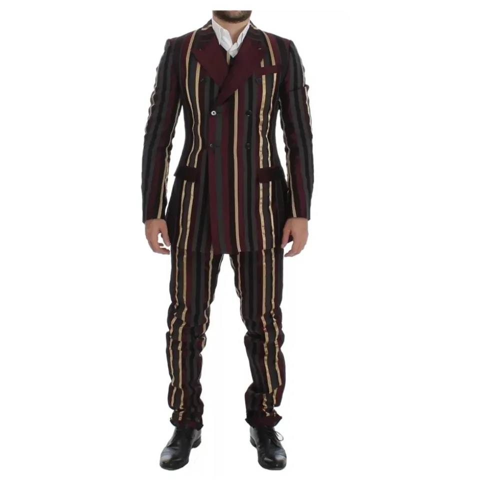 Gestreifter Doppelreihiger Slim Fit Anzug