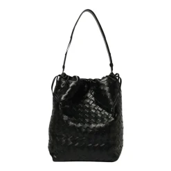 Gewebte Leder Schultertasche mit Kordelzug
