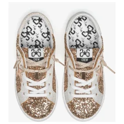 Glitzer Gold Leder Sneakers Weiß