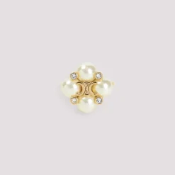 Gold Messing Ring mit Kristall und Perle