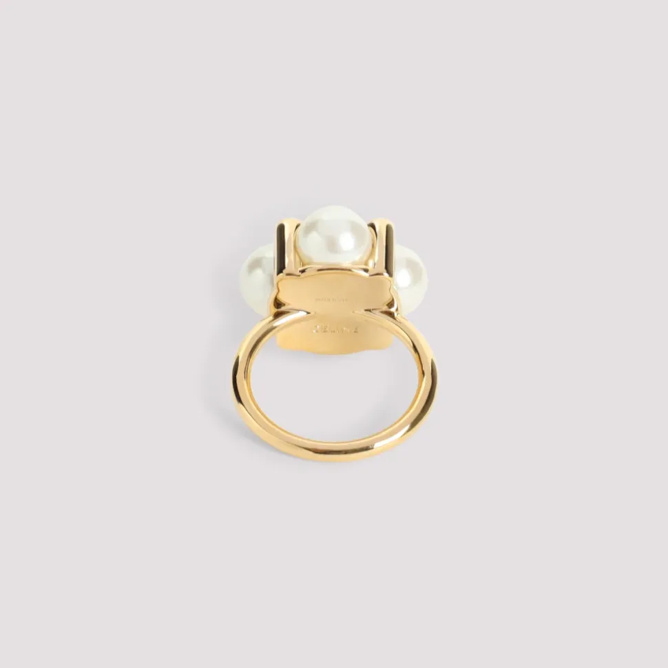Gold Messing Ring mit Kristall und Perle