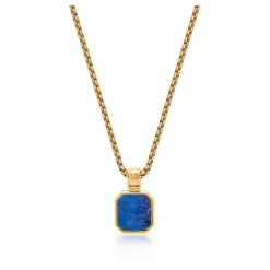 Gold Necklace with Square Blue Lapis Pendant