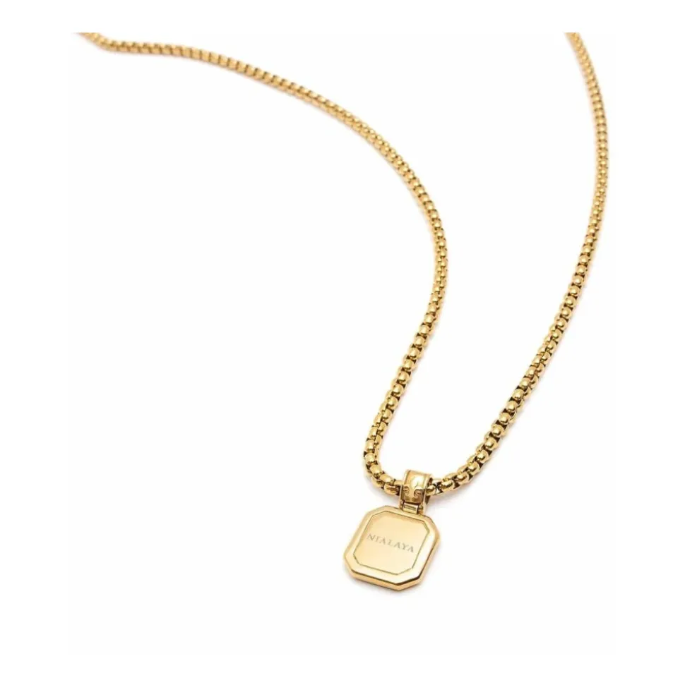 Gold Necklace with Square Blue Lapis Pendant