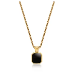 Gold Necklace with Square Onyx Pendant