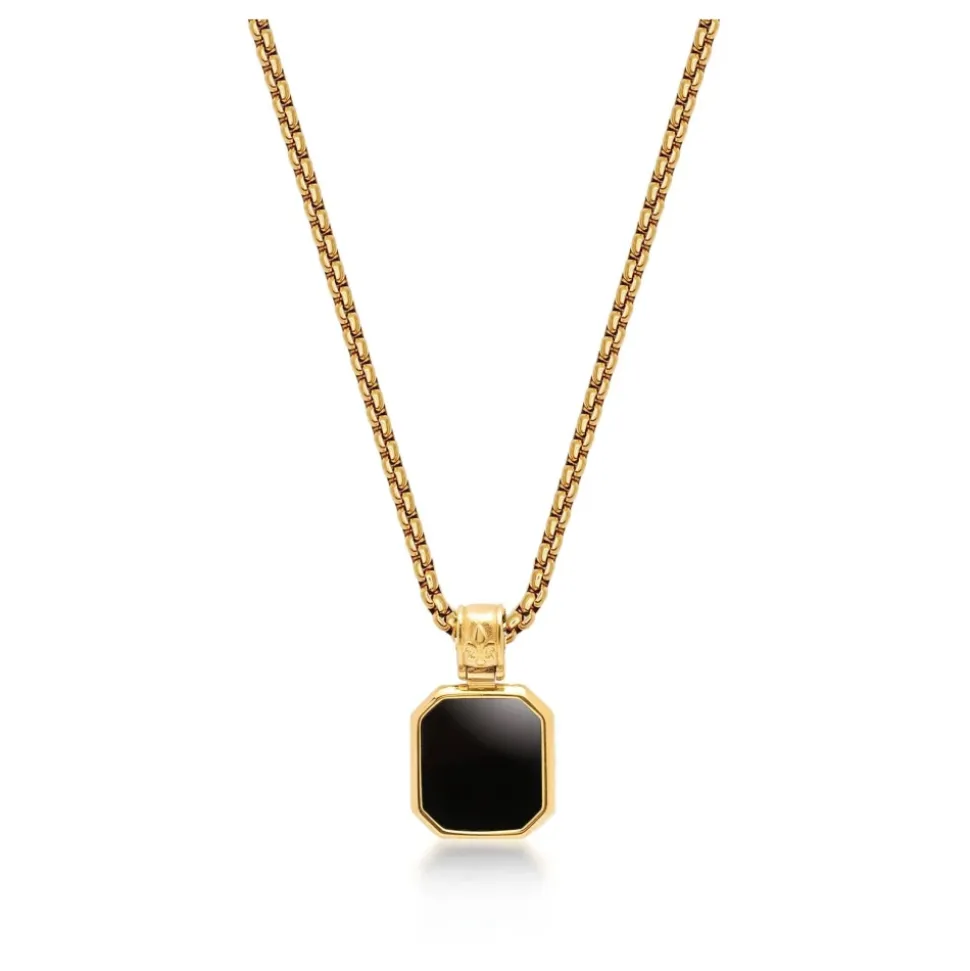 Gold Necklace with Square Onyx Pendant