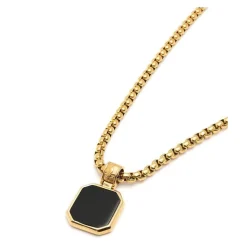 Gold Necklace with Square Onyx Pendant
