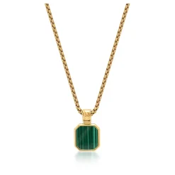 Gold Necklace with Square Malachite Pendant