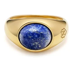 Gold Oval Signet Ring with Blue Lapis
