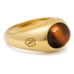 Gold Oval Signet Ring with Brown Tiger Eye