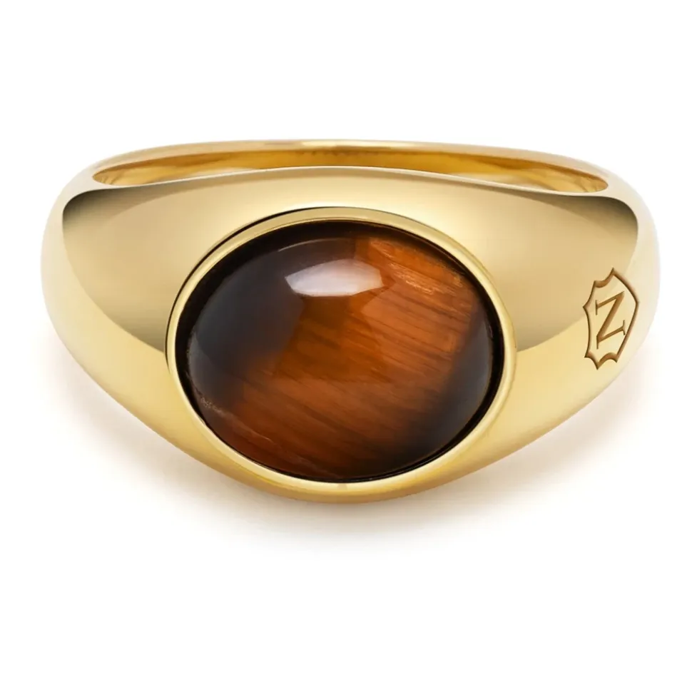 Gold Oval Signet Ring with Brown Tiger Eye