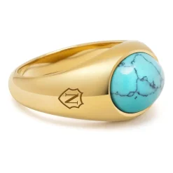 Gold Oval Signet Ring with Turquoise