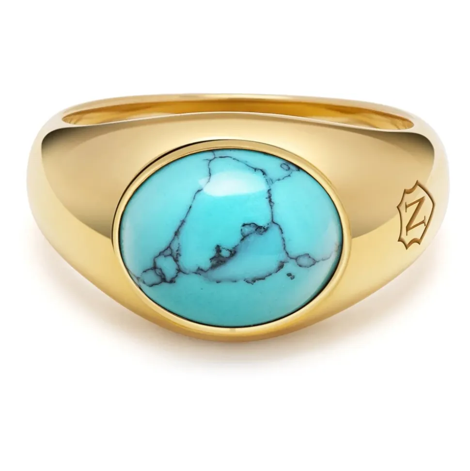 Gold Oval Signet Ring with Turquoise