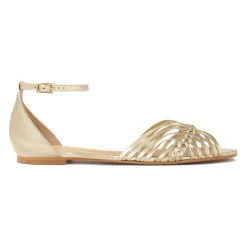 Goldene flache Sandalen mit eingebautem Absatz