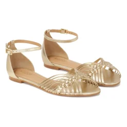 Goldene flache Sandalen mit eingebautem Absatz