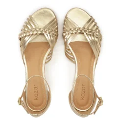 Goldene flache Sandalen mit eingebautem Absatz