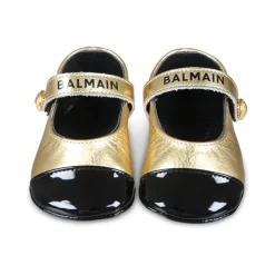 Goldene Leder-Ballettflats mit Riemen