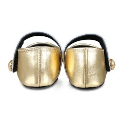 Goldene Leder-Ballettflats mit Riemen