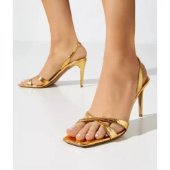 Goldene Metallic Stiletto-Sandalen