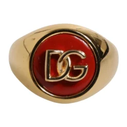 Goldfarbener Logo-Ring mit rotem Emaille