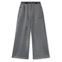 Graue Baumwollhose mit Logo-Print und weitem Bein