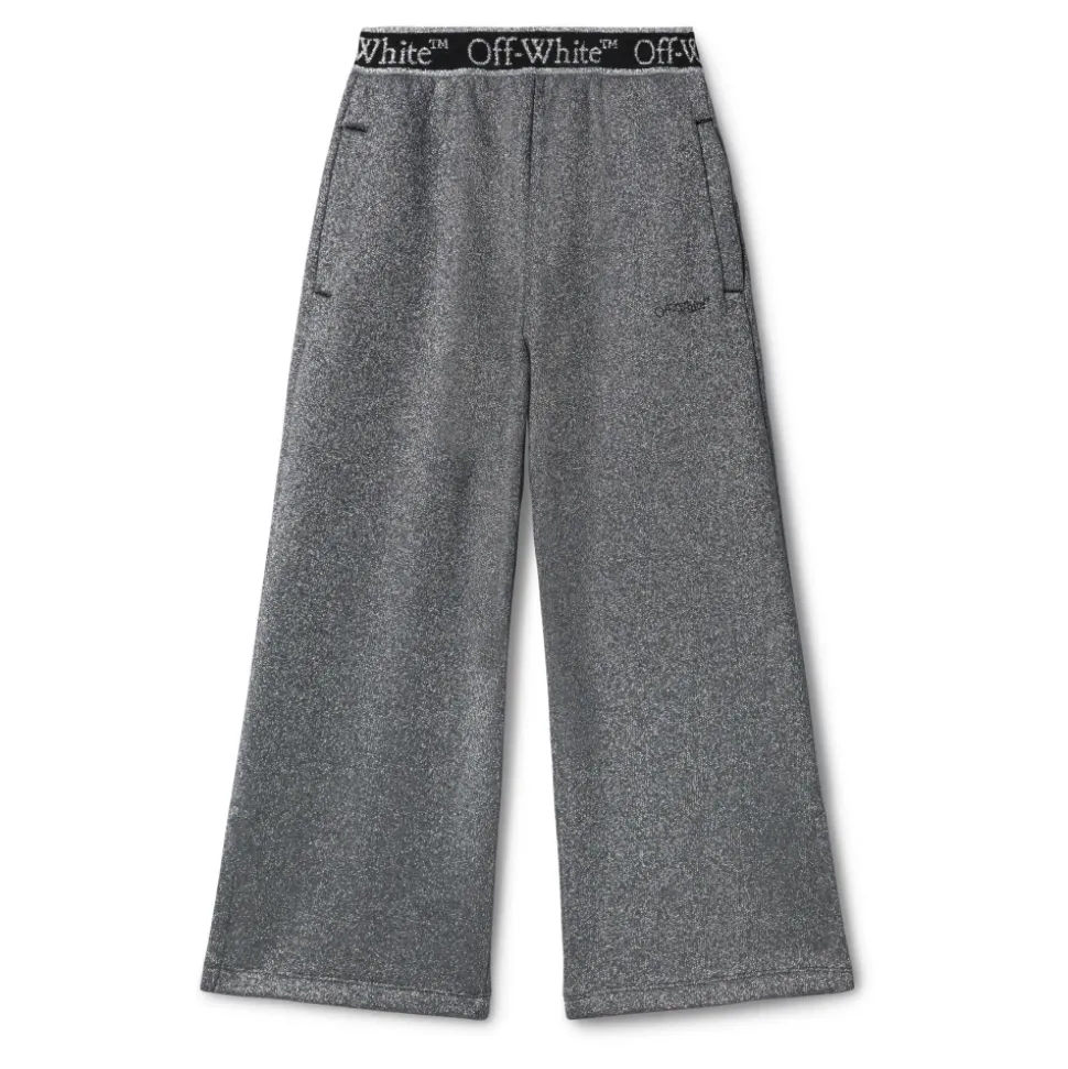 Graue Baumwollhose mit Logo-Print und weitem Bein