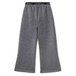 Graue Baumwollhose mit Logo-Print und weitem Bein