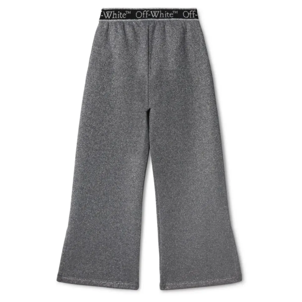 Graue Baumwollhose mit Logo-Print und weitem Bein