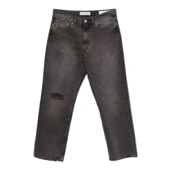 Graue Distressed Denim Jeans Gerades Bein