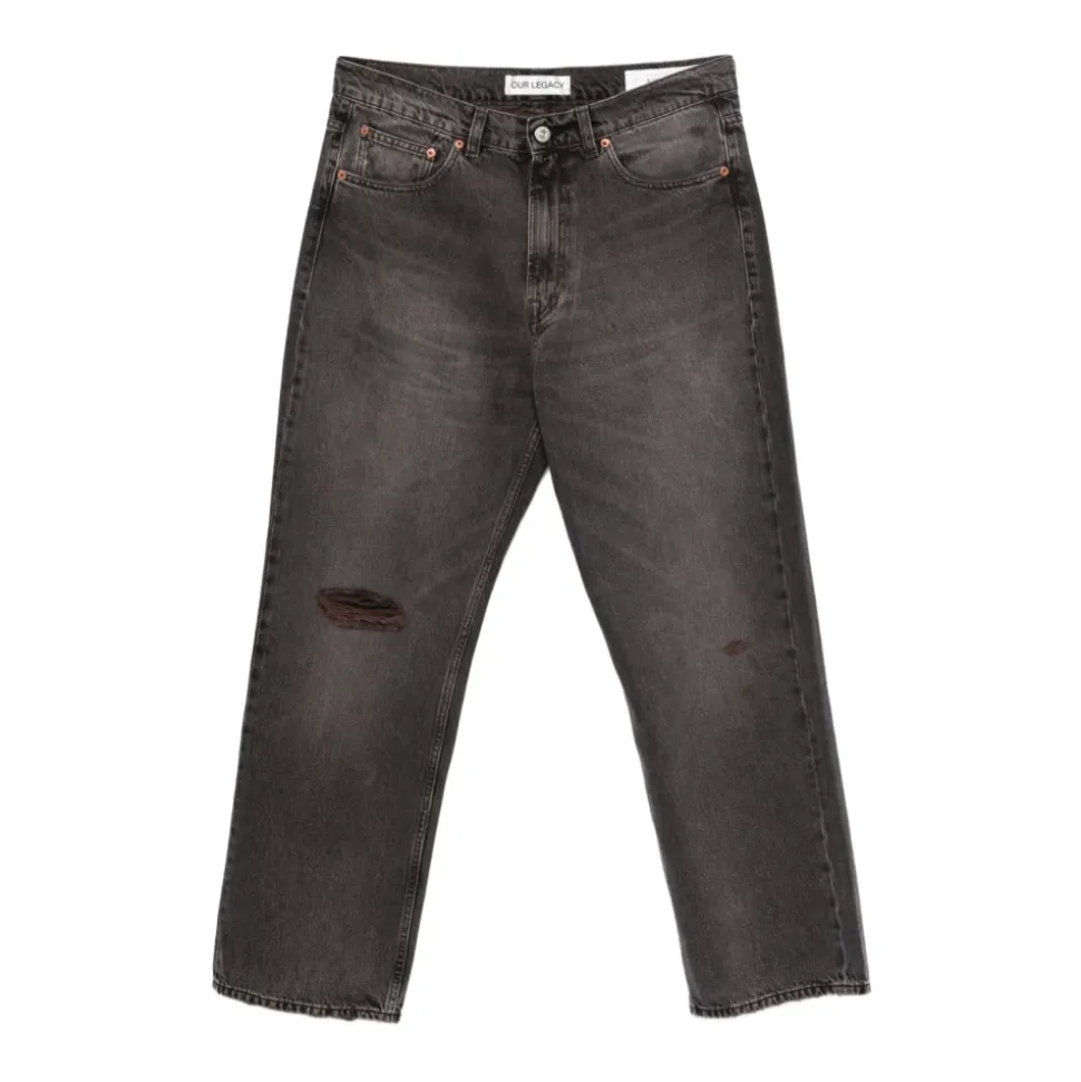 Graue Distressed Denim Jeans Gerades Bein