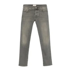 Graue Five-Pocket Knopfleiste Jeans
