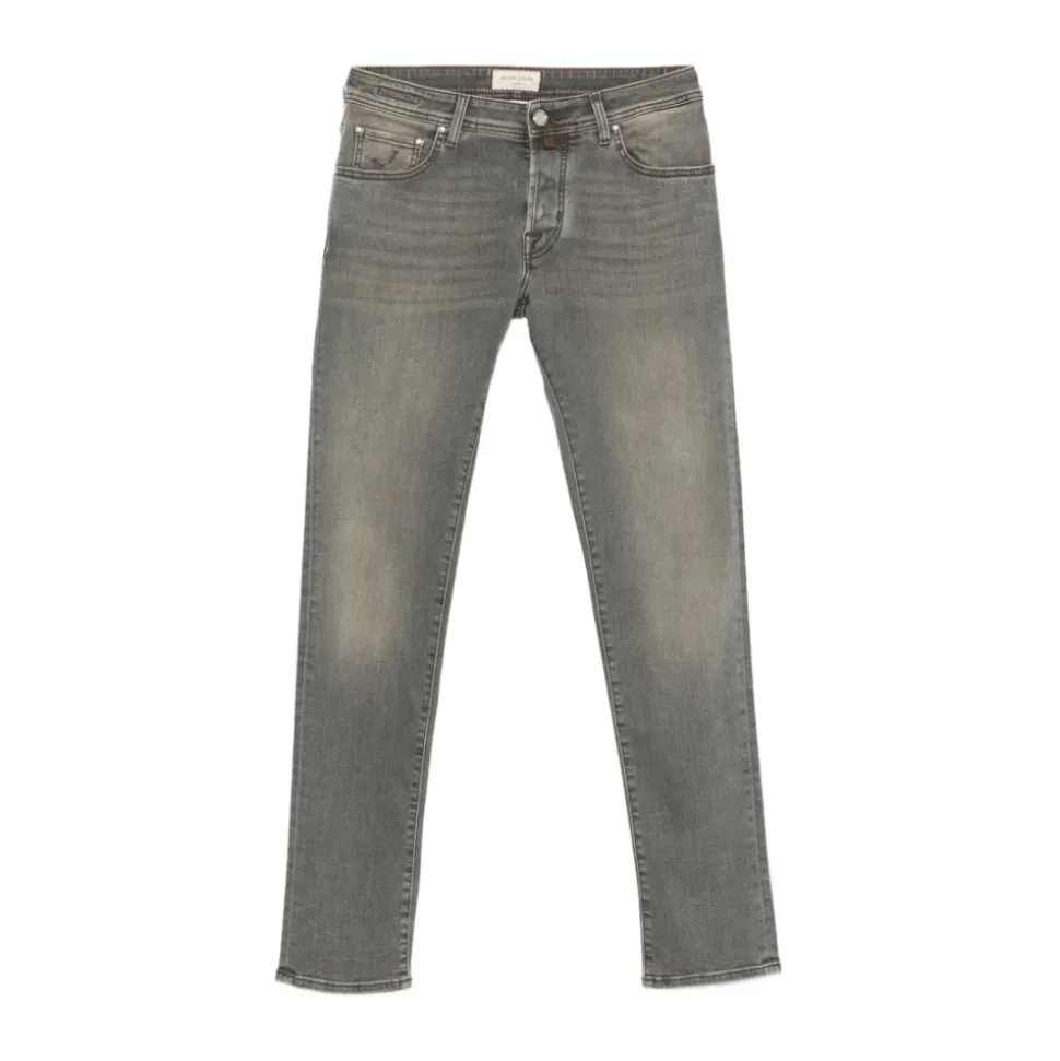 Graue Five-Pocket Knopfleiste Jeans