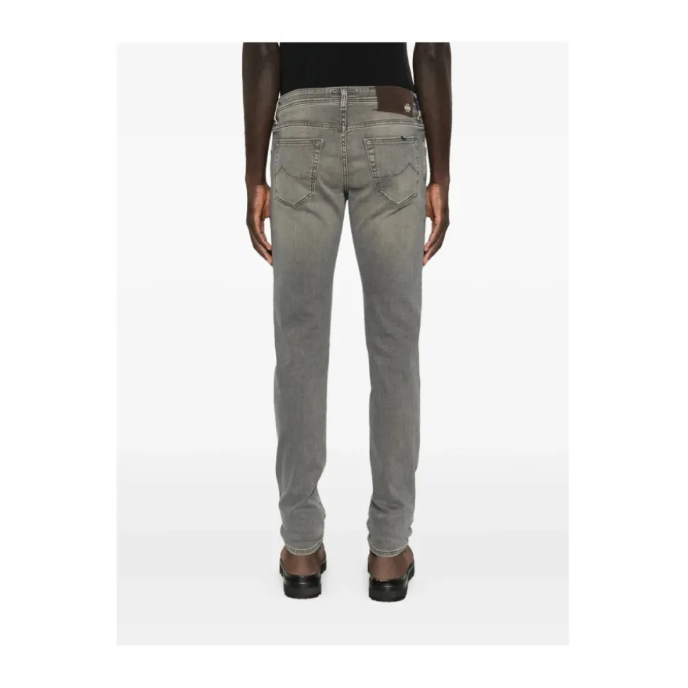 Graue Five-Pocket Knopfleiste Jeans