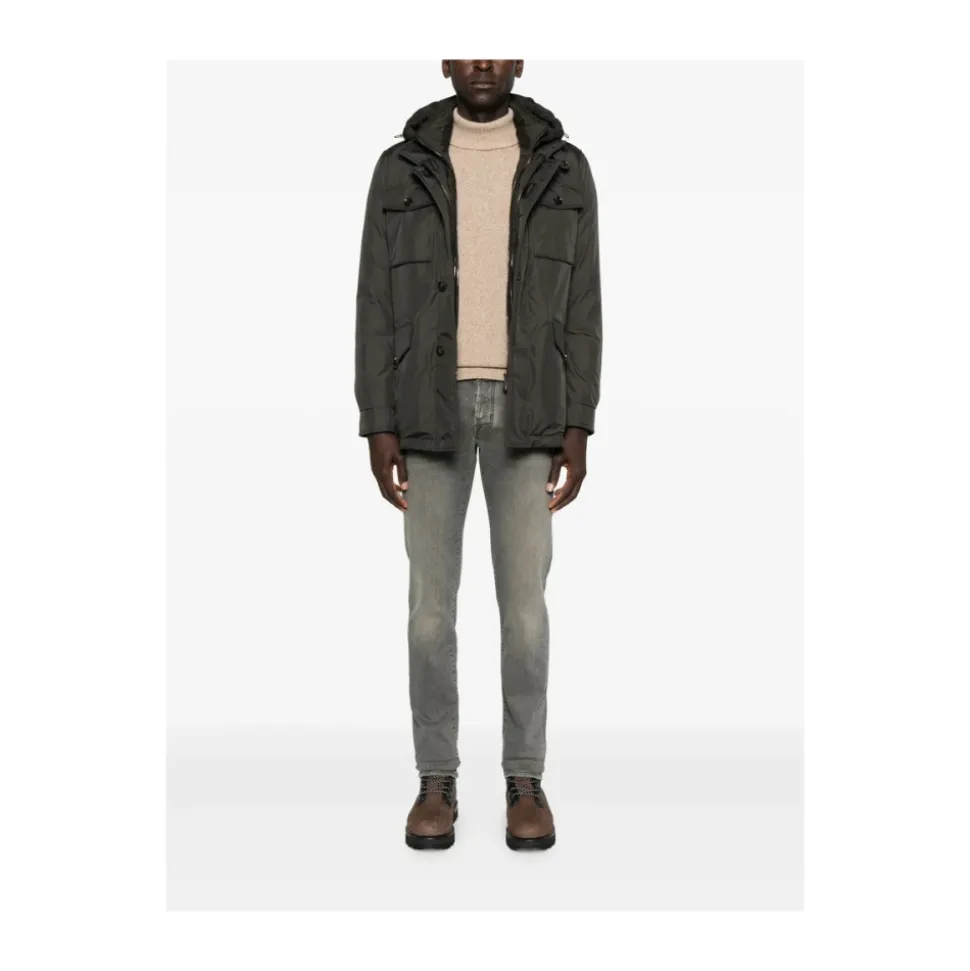 Graue Five-Pocket Knopfleiste Jeans