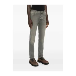 Graue Five-Pocket Knopfleiste Jeans