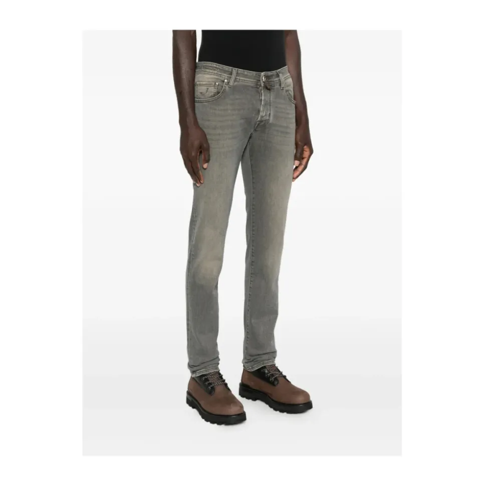 Graue Five-Pocket Knopfleiste Jeans