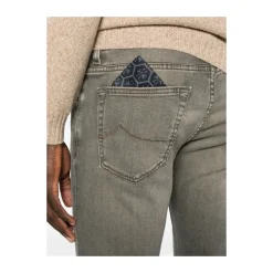 Graue Five-Pocket Knopfleiste Jeans