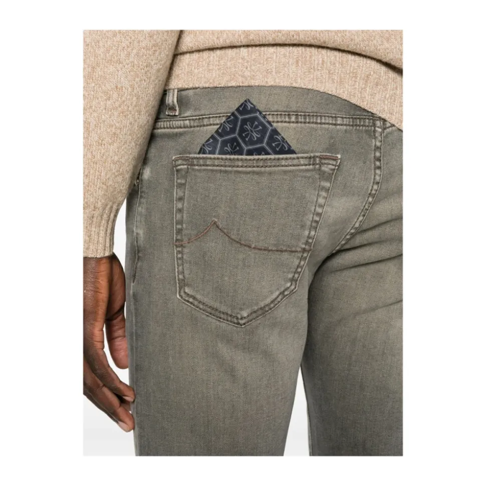 Graue Five-Pocket Knopfleiste Jeans