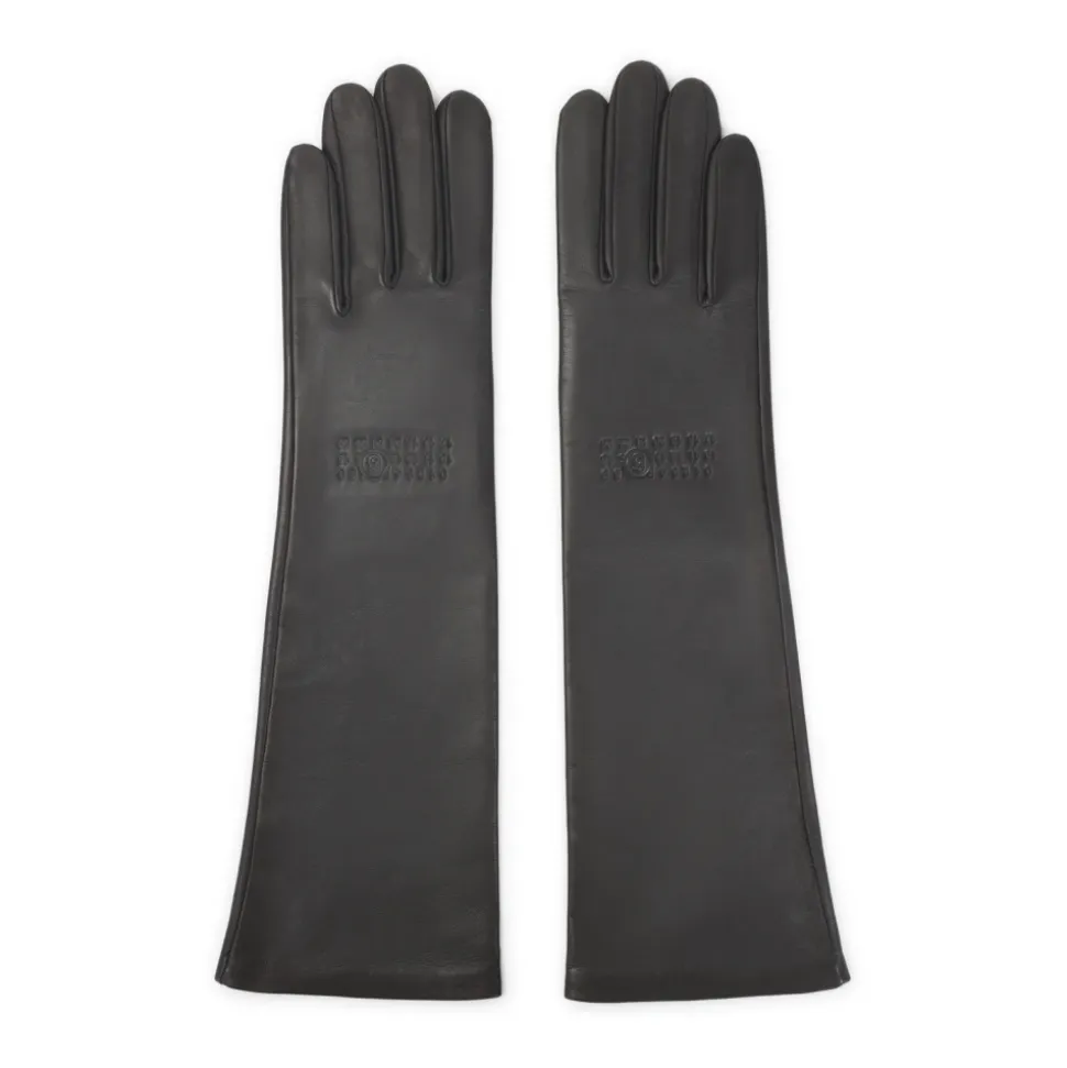 Graue Leder-Logo-Handschuhe