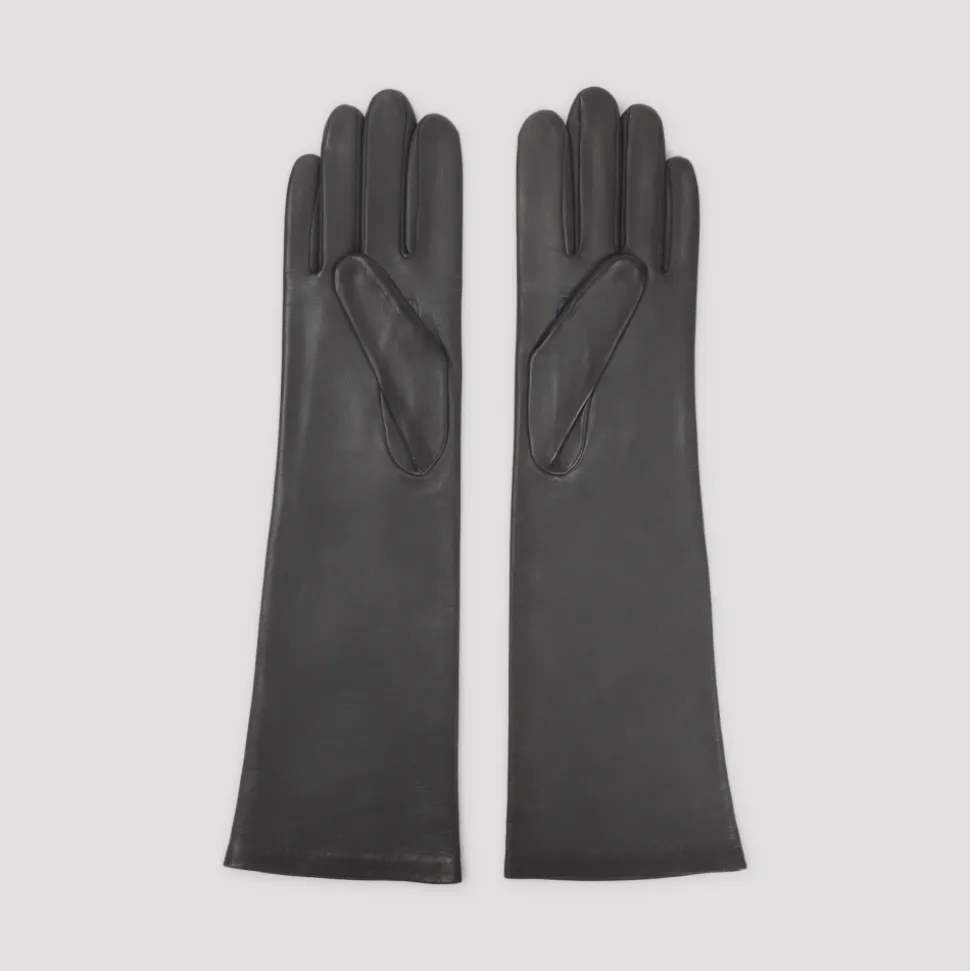 Graue Leder-Logo-Handschuhe
